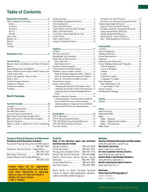 Fillable Online Recservices Ualberta Table Of Contents Sport