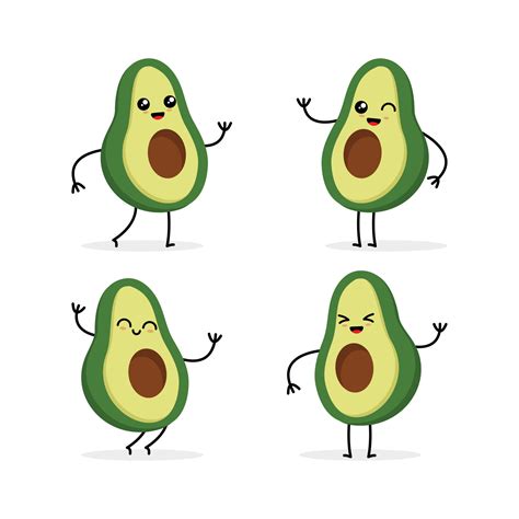 Cute Avocado Fruit Cartoon Character Vector Illustration Set Great For