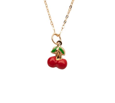 14k Gold Cherry Necklace Gold Cherries Necklace 14k Solid Etsy Uk