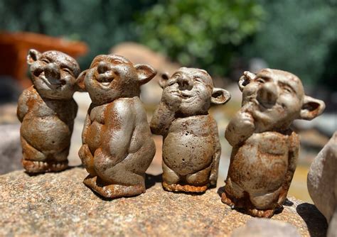 Four Nude Ogres Rust Aged Silver Original Hand Made Sculptured Art Made In USA Materials