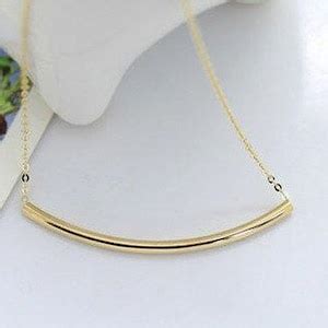 K Solid Gold Simple Curved Bar Necklace Curved Tube Necklace Ctb