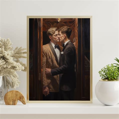 Gay Art Lgbtq Print Art Two Men Kissing In A Theater Art Etsy