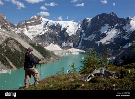 hiker high  lake   hanging glacier purcell mountains