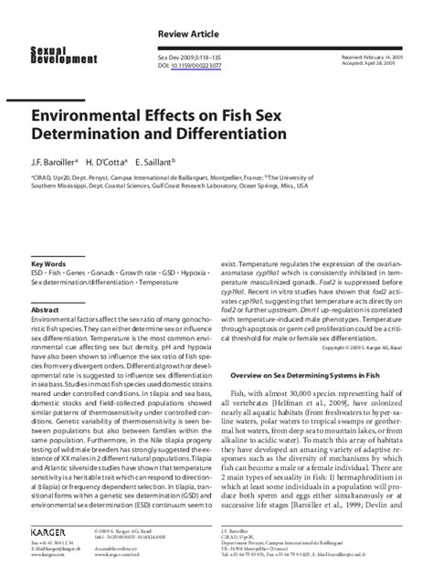 Pdf Environmental Effects On Fish Sex Determination And Differentiation