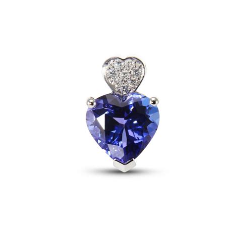 Pendentif Or Blanc 750 Tanzanite AAA Coeur 9mm Et Diamants Ref 56186