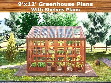 Lean-to Greenhouse Plans With Shelves, DIY 9x12 Greenhouse Build Guide, Step by Step ...