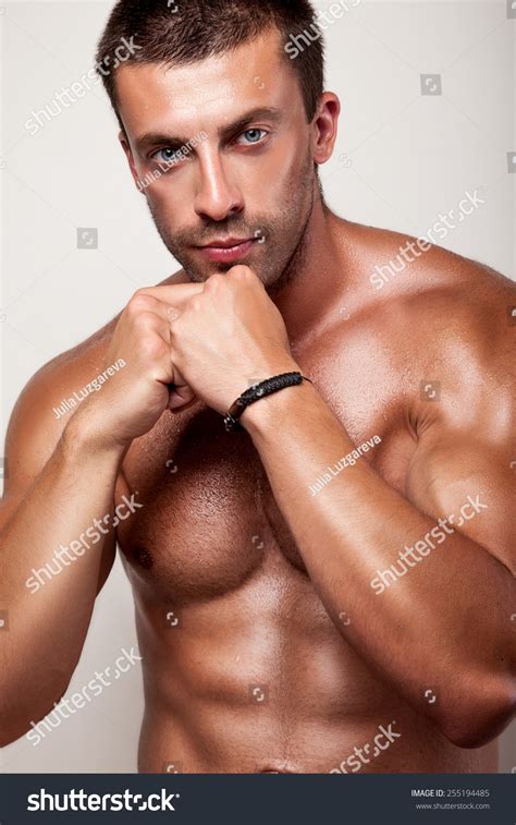 Seductive Man Naked Beautiful Body Muscles Stock Photo