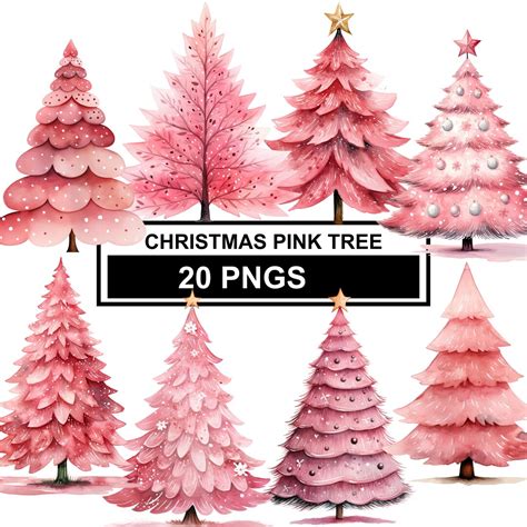 Watercolor Pink Christmas Tree Clipart Pink Christmas Tree Png Pastel