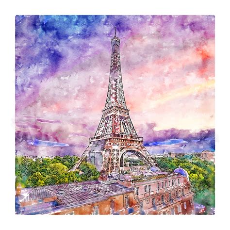 Eiffelturm Paris Frankreich Aquarellskizze Handgezeichnete Illustration