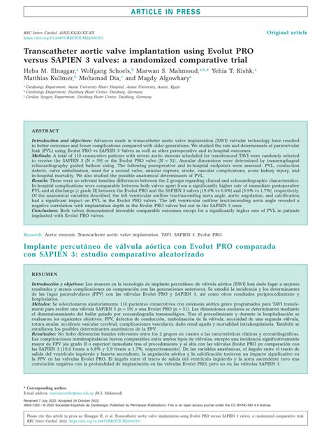 Pdf Transcatheter Aortic Valve Implantation Using Evolut Pro Versus