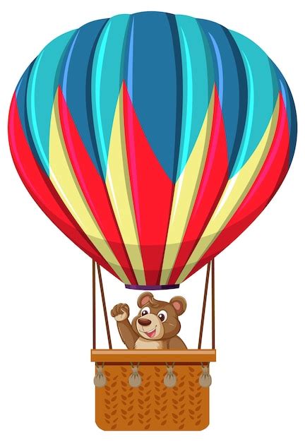 Free Vector Cheerful Bear In Colorful Hot Air Balloon
