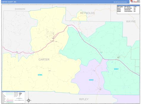 Carter County, MO Wall Map Color Cast Style by MarketMAPS - MapSales