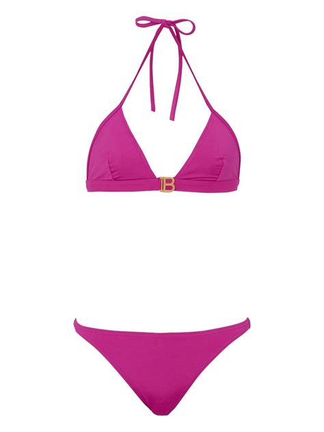 Balmain B Plaque Triangle Bikini Set Pink FARFETCH