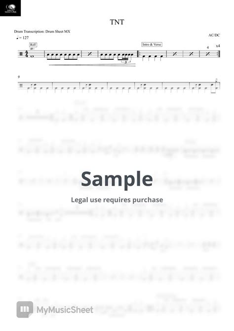 Acdc Tnt 악보 By Drum Transcription Drum Sheet Mx