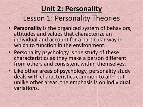 Ppt Unit 2 Personality Lesson 1 Personality Theories Powerpoint