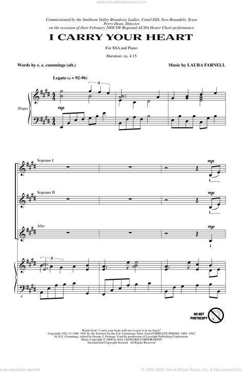 Laura Farnell I Carry Your Heart Sheet Music For Choir Ssa Soprano Alto