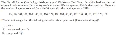 Solved The Cornell Lab of Ornithology holds an annual | Chegg.com