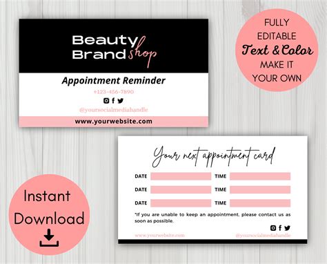 Editable Beauty Business Appointment Card Next Appointment - Etsy Canada