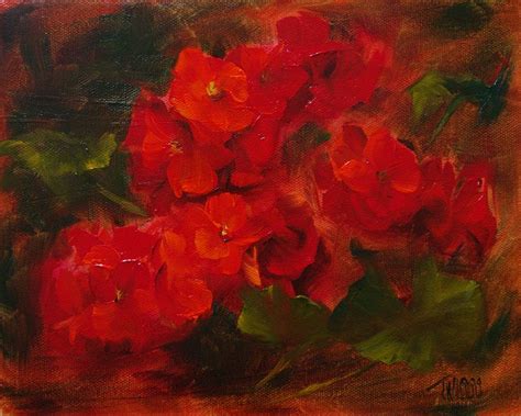 Red Geraniums X Oil On Canvas Floral Painting Flower Art