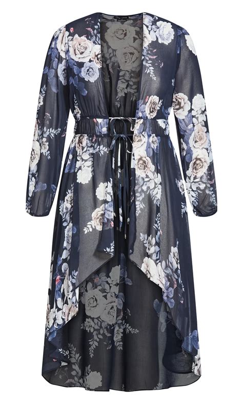 Evans Navy Floral Waterfall Kimono Evans