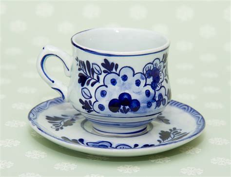 Delft Cup And Saucer Blue White Hand Painted Floral Windmill Pattern