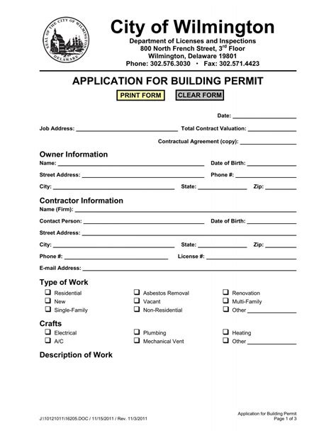 application for building permit - City of Wilmington, Delaware