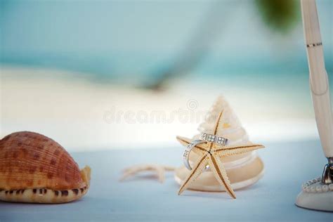 Wedding Ceremony Rings On A Long Star Tropical Wedding Stock Photo