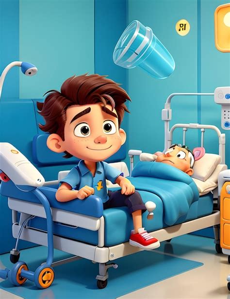 Premium Photo | Cartoon boy in hospital bed