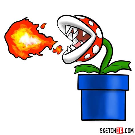 How to draw Fire Piranha Plant throwing a fireball - Sketchok easy ...