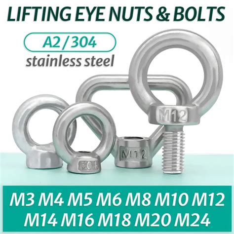 M3 M4 M5 M6 M8 M10 M12 To M24 Lifting Eye Nuts Bolts A2 304