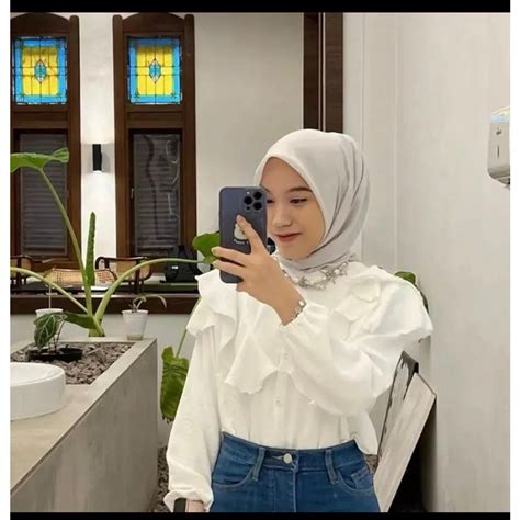 Jual Nafa Blouse Atasan Wanita Kerah Sanghai Baju Ruffle Polos Tangan