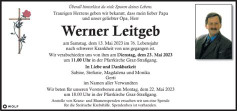 Traueranzeigen Von Werner Leitgeb Trauer Kleinezeitung At