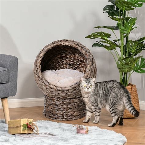 dog bed pawhut handwoven elevated cat bed  soft cushion cat egg