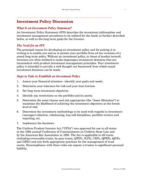 Standard Investment Policy Statement Free Download