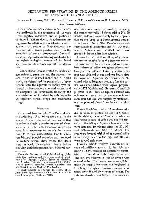 PDF Gentamicin Penetration In The Aqueous Humor Of Eyes With Corneal