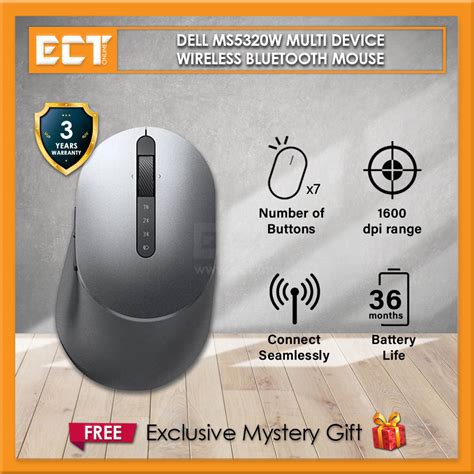 Dell MS5320W Multi Device Wireless Bluetooth Mouse with 1600 DPI