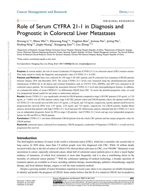 PDF Role Of Serum CYFRA 21 1 In Diagnosis And Prognostic In