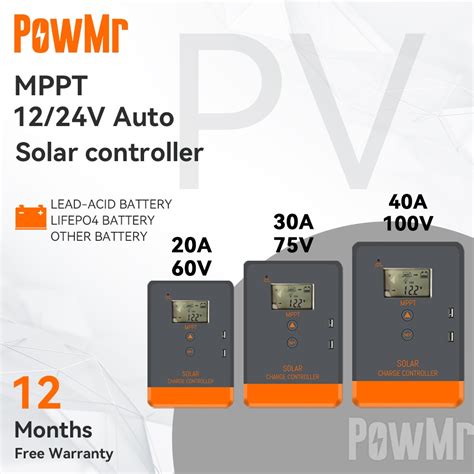 Powmr Mppt 20a 30a 40a Solar Charger Controller 12v 24v Car Solar Controller Pv Max Input 60voc