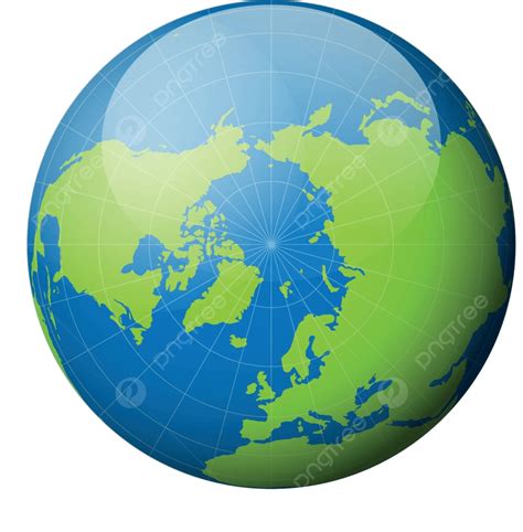 Arcticfocused Glossy Earth Globe With Green Map Geography Vector Earth