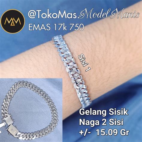 Jual Gelang Sisik Naga Full Padat Solid Sisi Emas Putih Kadar K