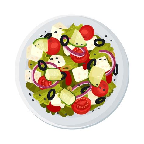 Salada Grega Servida No Prato Ver Ilustra O Vetorial Receita De Salada