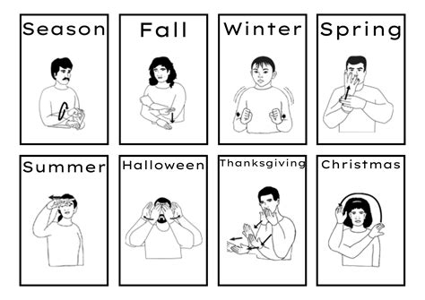 Asl Seasons And Holidays Flashcards B W And Color Boarders Made By Teachers