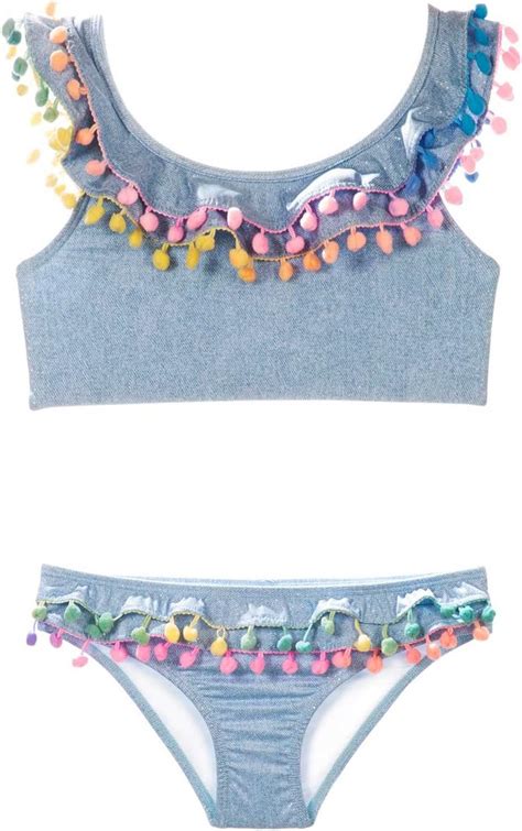 Amazon PilyQ Light Sparkle Denim POM POM Bikini Clothing Shoes Jewelry