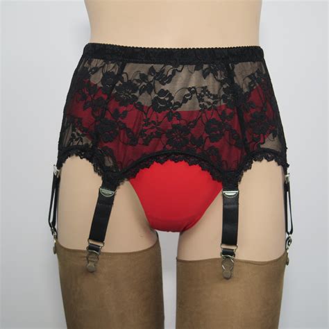 Plus Size Sexy 6 Straps Black Lace Wide Vintage Suspender Belt For