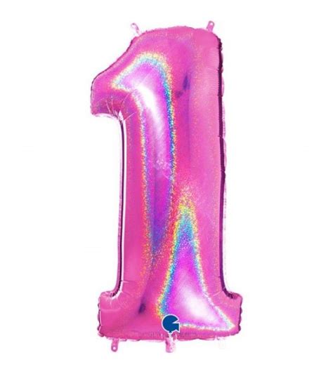 Ballon gonflable alu numéro 1 rose fuchsia holographique