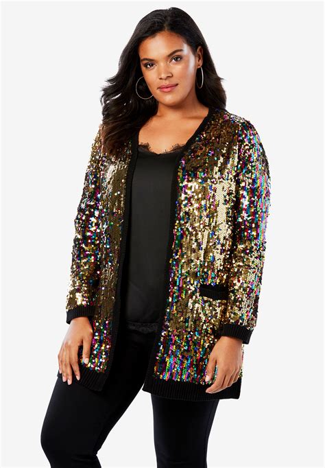 Multicolor Sequin Cardigan Plus Size Cardigans Roamans