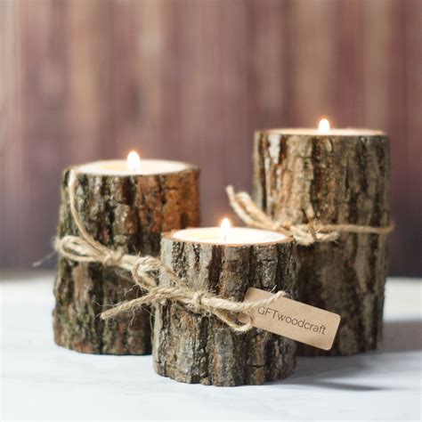 Burlap Twine Log Candle Holder Set Of Rustic Tea Light Holders