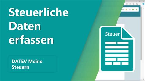 Erfassung Steuerlicher Daten In DATEV Meine Steuern YouTube