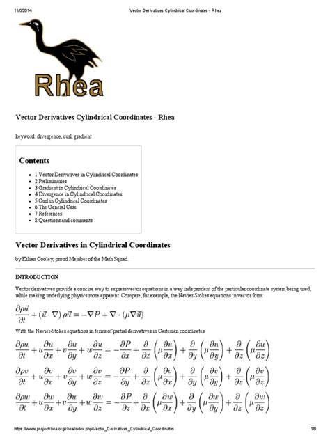 Vector Derivatives Cylindrical Coordinates Rhea Pdf Divergence Gradient