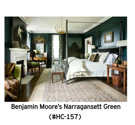 Benjamin Moores Narragansett Green Hc 157 A Dark Dramatic Bedroom